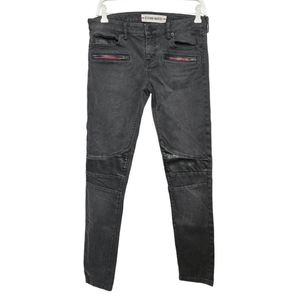 Etienne Marcel Low Rise Moto Skinny Jeans Sz 29 or 8 Black